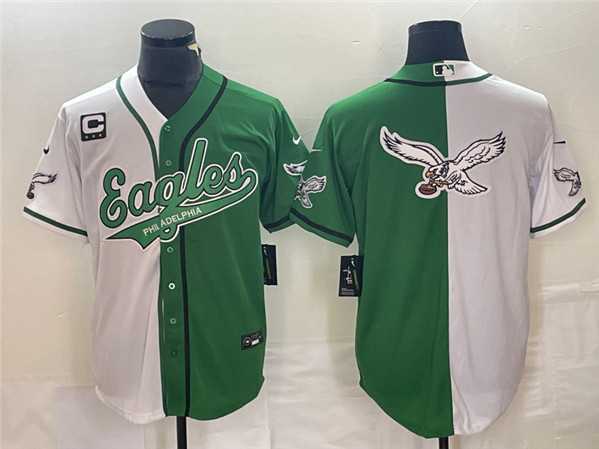 Mens Philadelphia Eagles Green White Split Team Big Logo With 3-star C Patch Cool Base Baseball Limited Jersey->philadelphia eagles->NFL Jersey